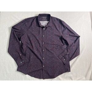 Perry Ellis Motion XXL Slim Fit Men's Dress Shirt Purple Blue Geometric